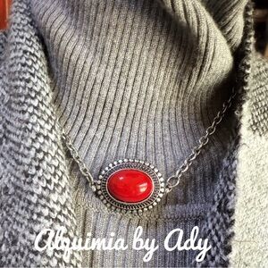 Alquimia Bold Red turquoise and Silver Pendant Necklace